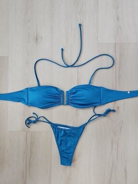 Victoria's Secret Teal Blue Bandeau Tie-Side Bikini Set